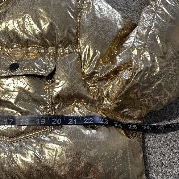 Levi's Puffer Jacket Men's L Gold Bandana Paisley Quilted Hooded X2814 $225 - Picture 12 of 14